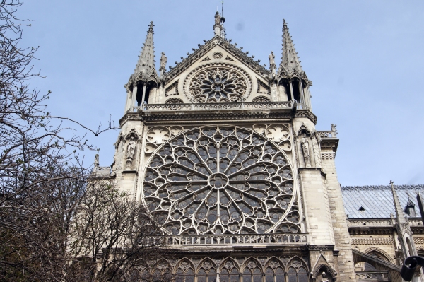 The south rose window of Notre Dame Cathedral seen from the outside