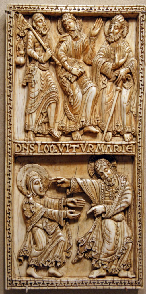Christ on the road to Emmaus and meeting Mary Magdalene, Spanish, 12thC