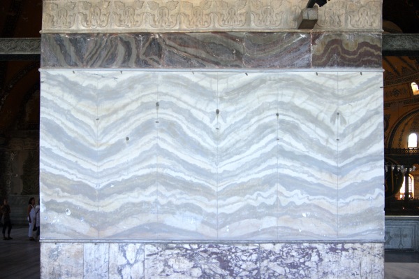 This marble pattern has been created by cutting and then reversing each alternate slice from a single block of marble.