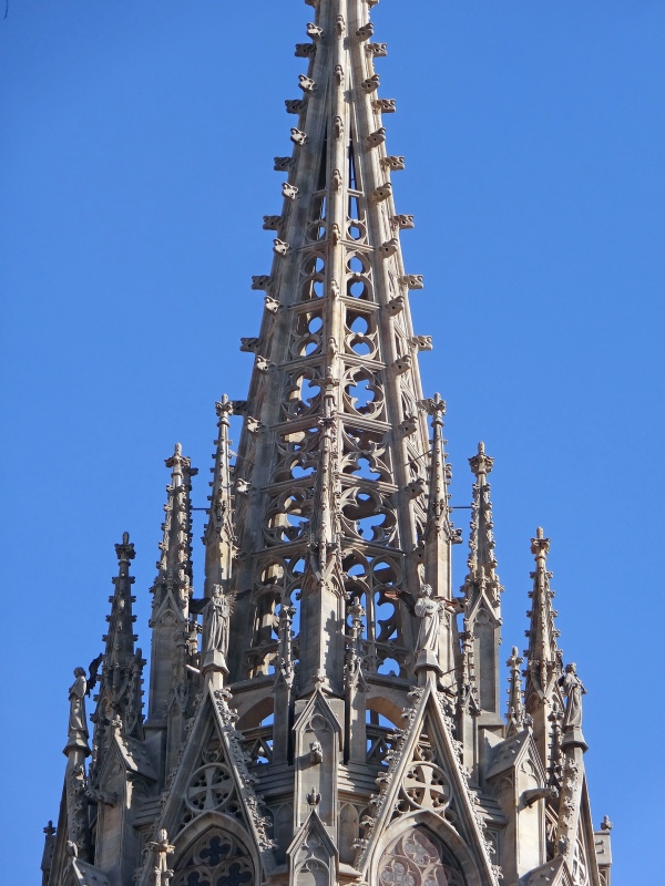 The open fretwork of one of the spires of Barcelona Cathedral