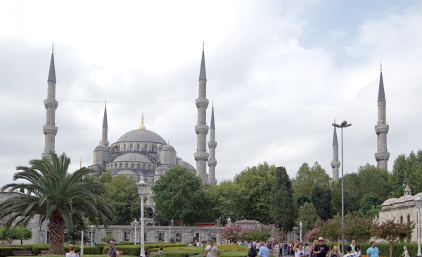 The magnificent Sultan Ahmed Mosque, better known as the Blue Mosque, with its six minarets.