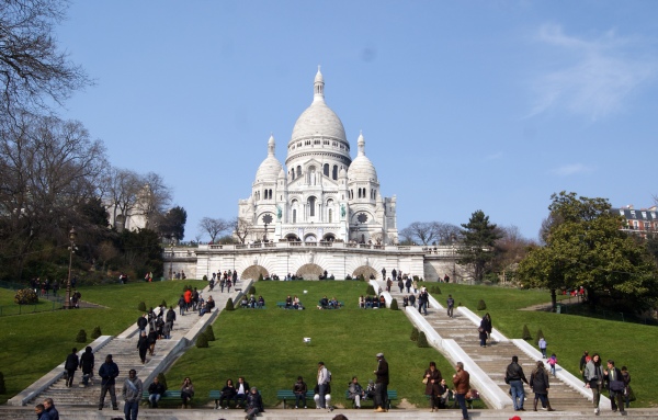Sacre Coeur Basilica is at the top of the hill in Montmartre, the highest point in the city.