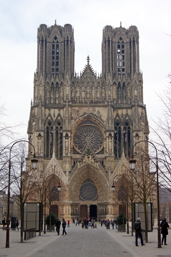 The facade of the mighty Notre-Dame cathedral at Reims