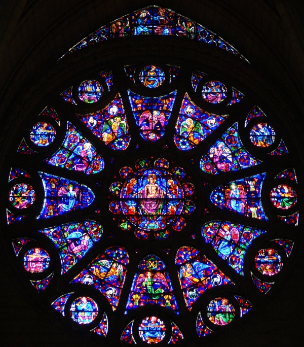 The rose window from the south transept of Notre Dame Cathedral, Reims, France