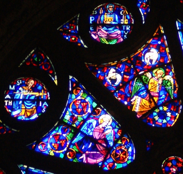 Some outer panels from the south transept rose window of Notre Dame Cathedral, Reims, France