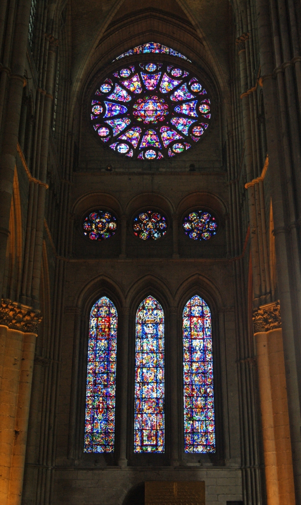 The south transept rose window of Reims cathedral and the three lancet windows below